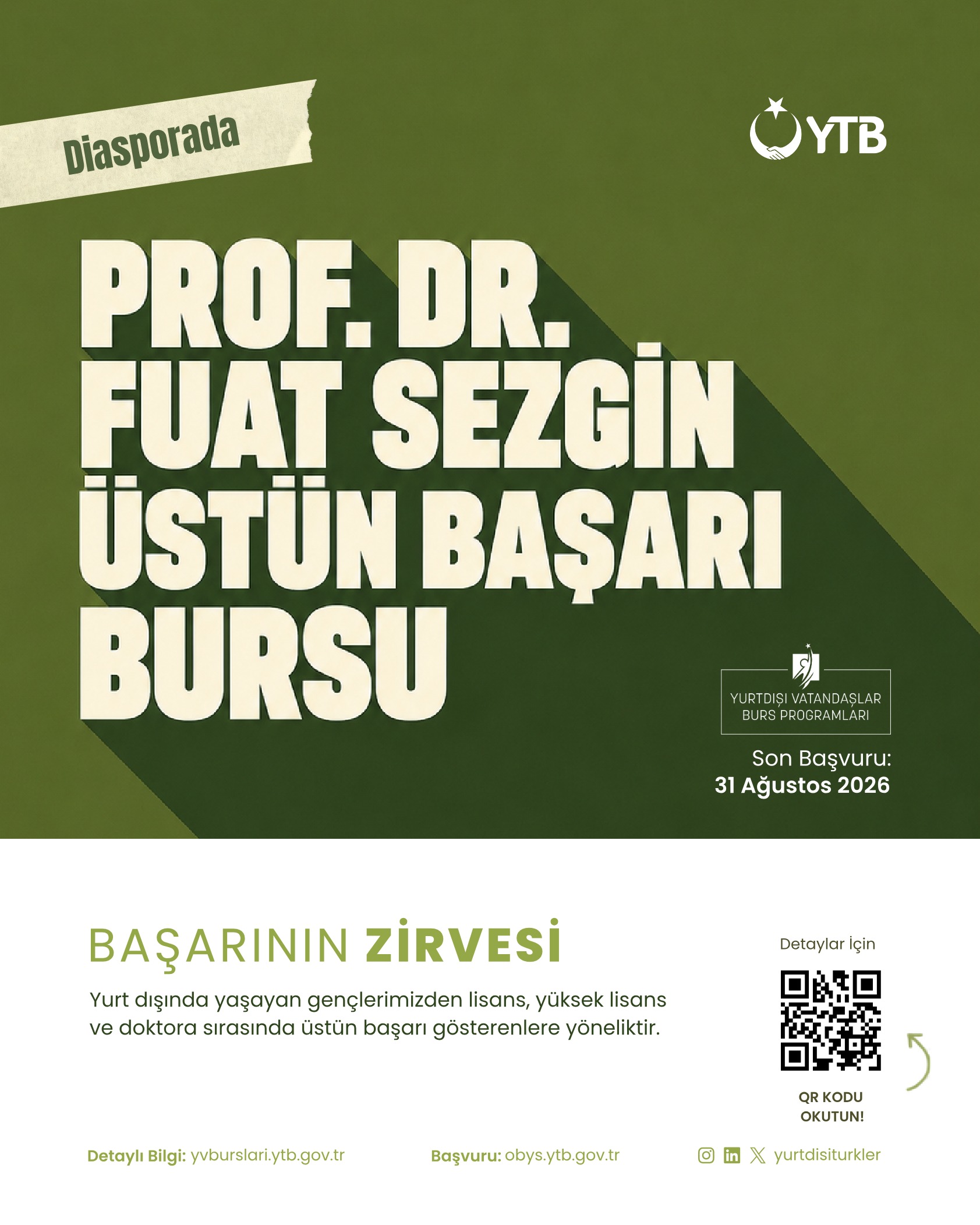 Prof. Dr. Fuat Sezgin Üstün Başarı Bursu (2026)